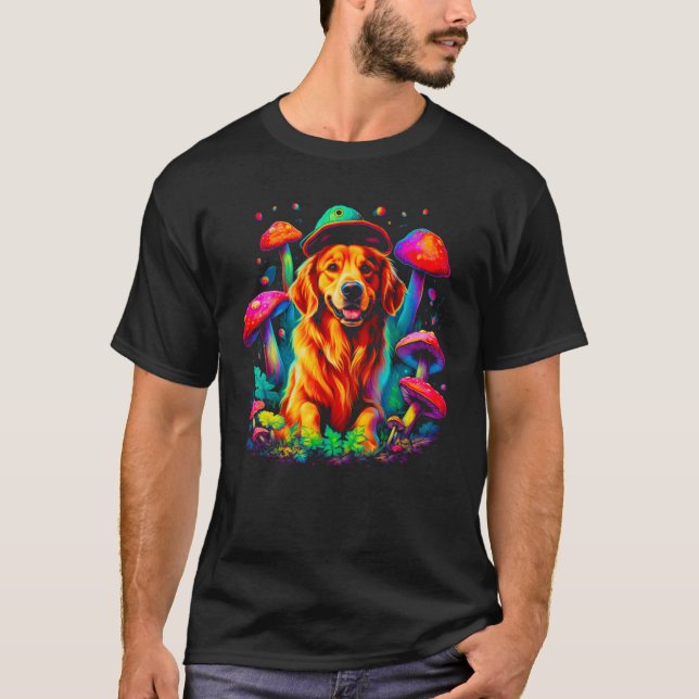 Art Golden Retriever Dog Mushroom Psychedelic T-Shirt (Vorderseite)