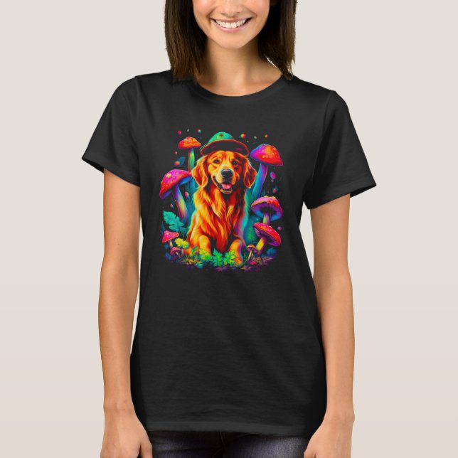 Art Golden Retriever Dog Mushroom Psychedelic T-Shirt (Vorderseite)