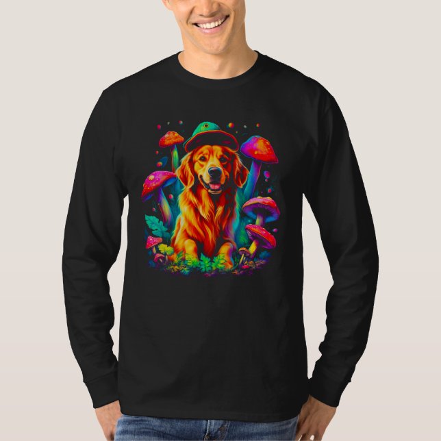 Art Golden Retriever Dog Mushroom Psychedelic T-Shirt (Vorderseite)