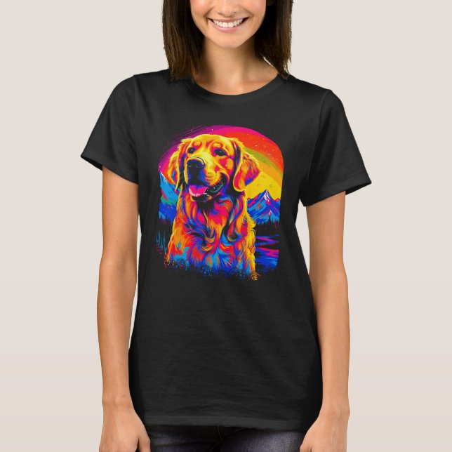 Art Golden Retriever Dog Sunset T-Shirt (Vorderseite)