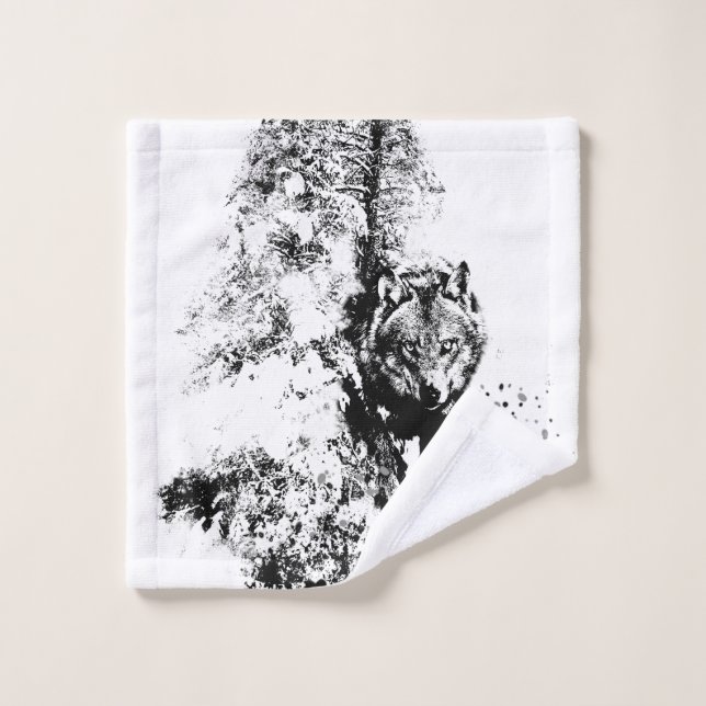 Art graphique Loup gris faune nature animale (Gant de toilette)