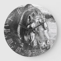 Art Hippo noir noir, horloge murale de poche
