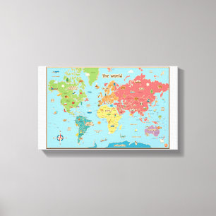 Art interactif de mur de toile de carte du monde