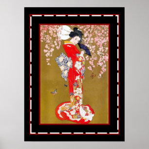Art Japanese Geisha Lady Vintage Poster