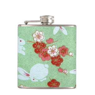 Art japonais : Sakura vert et flacon de hanche lap