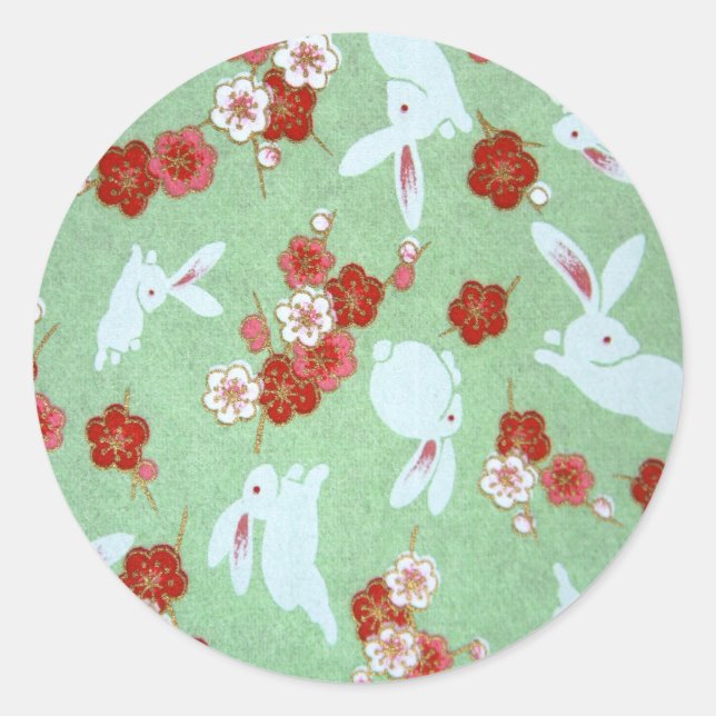 Art japonais - Stickers ronds Sakuras et lapins (Devant)
