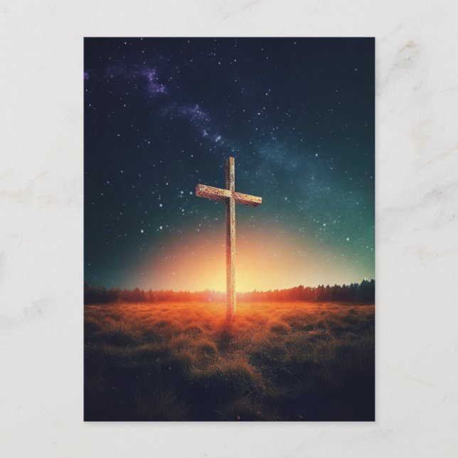Art Jesus kreuzen mit Sternenhimmel Postkarte (Vorderseite)