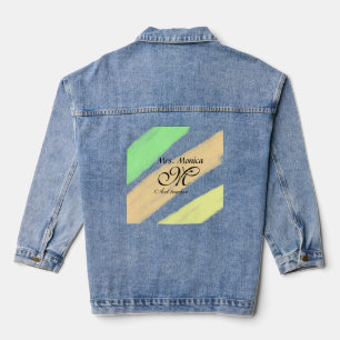 Art Lehrer gelbe grüne Aquarellstreifen Name Jeansjacke
