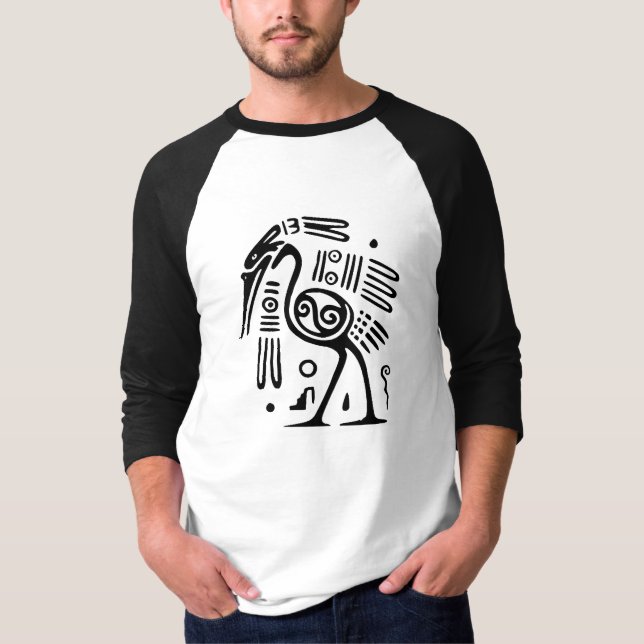 Art mexicain Aztec Black Waterbird T-shirt (Devant)