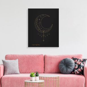 Art minimaliste de lune sur toile en or de luxe