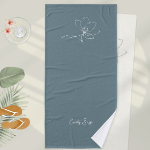 Art minimaliste zen de ligne florale ivoire bleu c