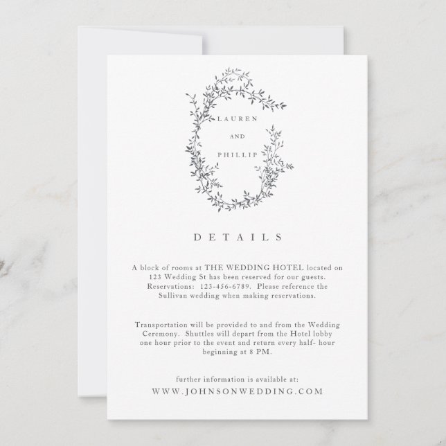 Art moderne Floral Mariage Détails Cartes (Devant)