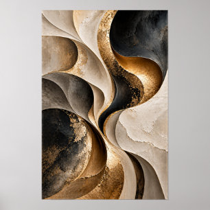 Art mural abstrait aux courbes fluides noir beige