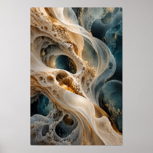Art mural abstrait cellulaire en ivoire sarcelle o