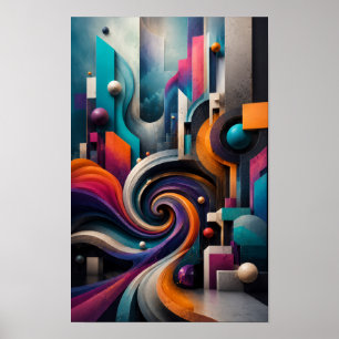 Art mural abstrait en spirale 3D vibrant