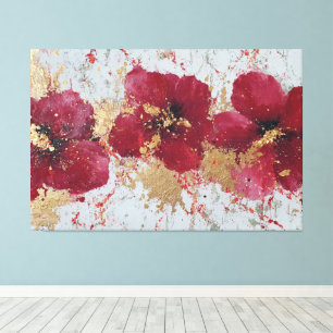 Art mural abstrait Fleur rouge et or