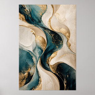Art mural abstrait Flux Tissé Ivoire Sarcelle Or