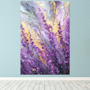 Art mural abstrait marbré or lavande violet