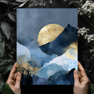 Art mural abstrait moderne bleu marine or paysage