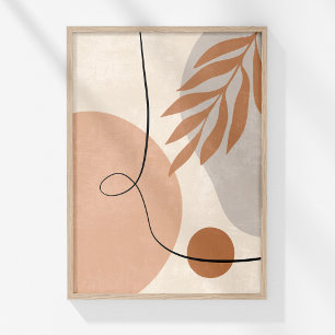 Art mural botanique abstrait en ligne neutre Boho 