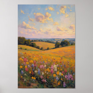 Art mural de ferme de champ de fleurs sauvages vin