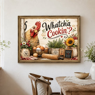 Art mural de poulet drôle de coq de ferme cuisine