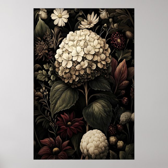 Art mural d'hortensia imprimable, Antique foncé (Devant)