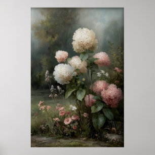 Art mural d'hortensia imprimable, Antique Printemp