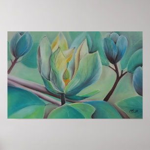 Art mural fleur de magnolia   Affiche botanique   