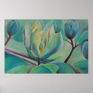 Art mural fleur de magnolia | Affiche botanique |