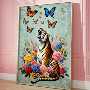 Art mural floral fantaisiste Tigre & Papillons