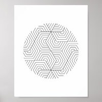 Art mural géométrique Cercle Hexagon noir et blanc