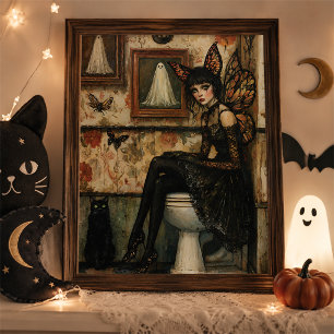 Art mural Halloween chat noir fée gothique