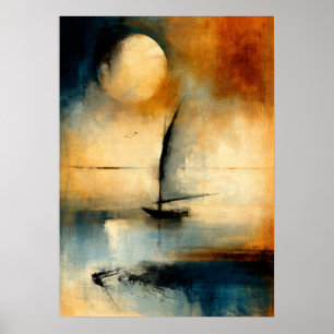 Art mural japonais Sumi-E abstrait Moon Wasen