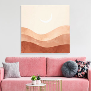 Art mural minimaliste boho Lune et désert