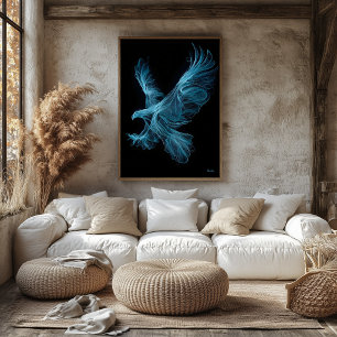 Art mural néon futuriste aigle bleu filament