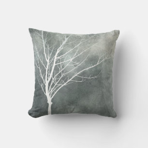 art nature coussin arbre blanc sur gris texturé