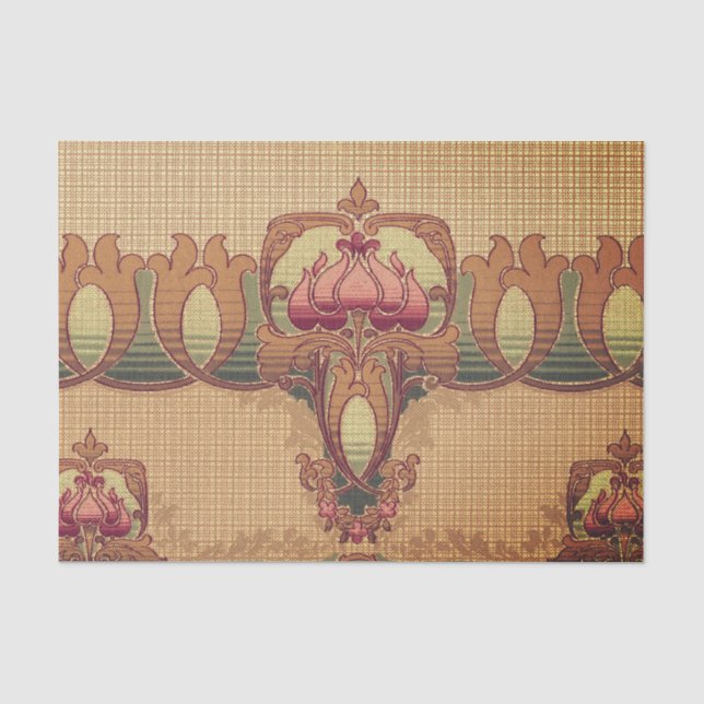 Art nouveau abstract flower burgundy red green seidenpapier (Vorderseite)