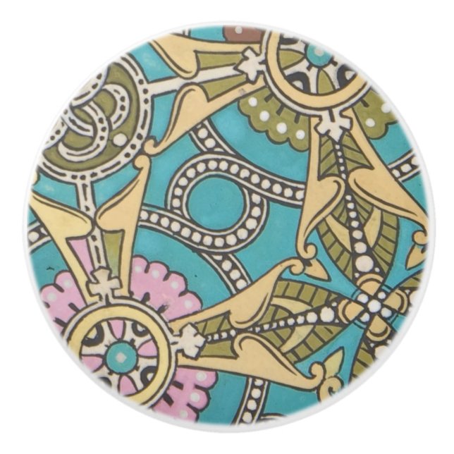 Art Nouveau abstrakt Christopher Dresser Blau Keramikknauf (Vorderseite)