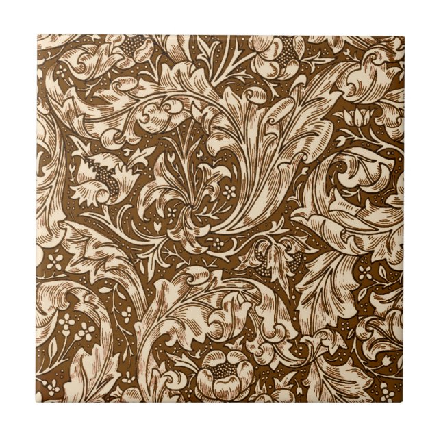 Art Nouveau Acanthus Blätter und Blume, braun Fliese (Vorderseite)