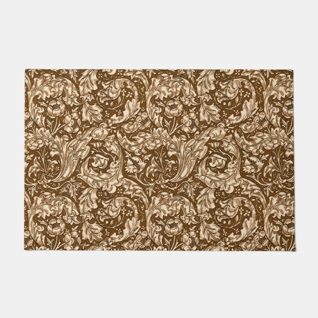 Art Nouveau Acanthus Blätter und Blume, braun  Fußmatte (Vorderseite)
