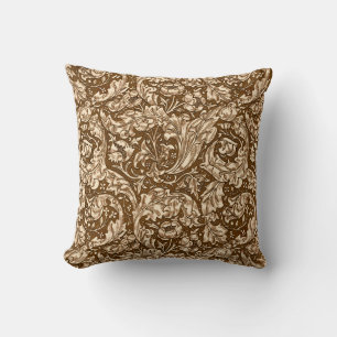 Art Nouveau Acanthus Blätter und Blume, braun Kissen