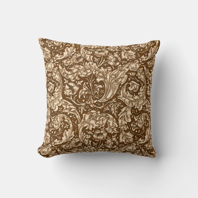 Art Nouveau Acanthus Blätter und Blume, braun Kissen (Vorderseite)