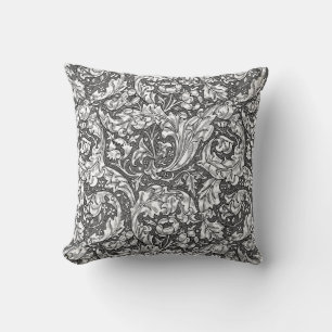 Art Nouveau Acanthus Blätter und Blume, Grau Kissen