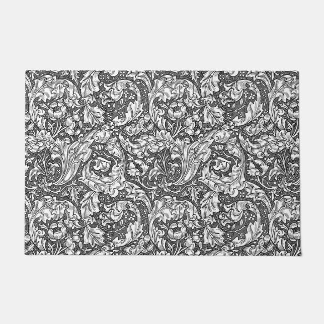 Art Nouveau Acanthus Blätter und Blume, Grautür Fußmatte (Vorderseite)