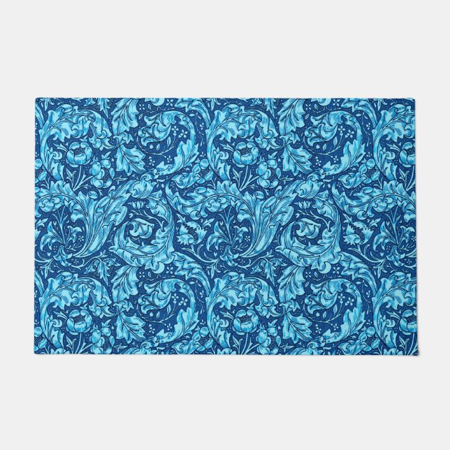 Art Nouveau Acanthus Blätter und Blume, Sky Blue Fußmatte (Vorderseite)