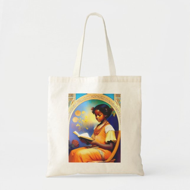 Art Nouveau Afroamerikanerin liest ein Buch Tragetasche (Vorne)