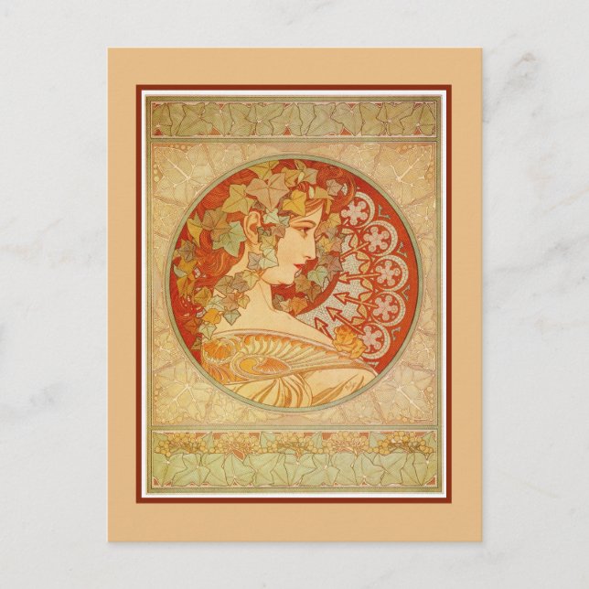 Art Nouveau Alfons Mucha, Modell Ivy Postkarte (Vorderseite)