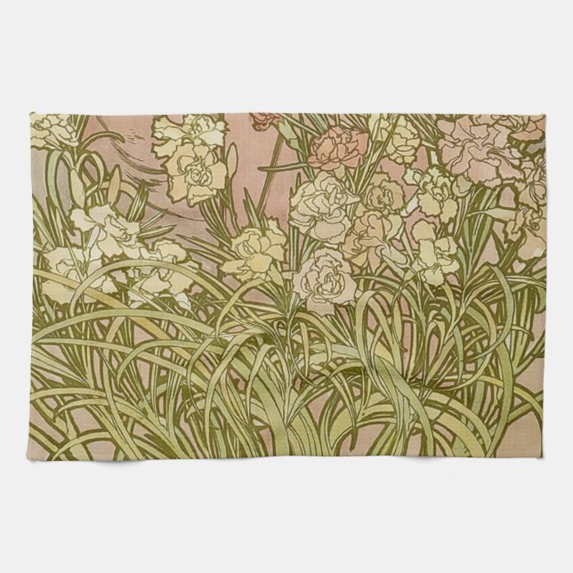 Art Nouveau Alfonse Mucha Blumenzucht Blume Geschirrtuch (Horizontal)