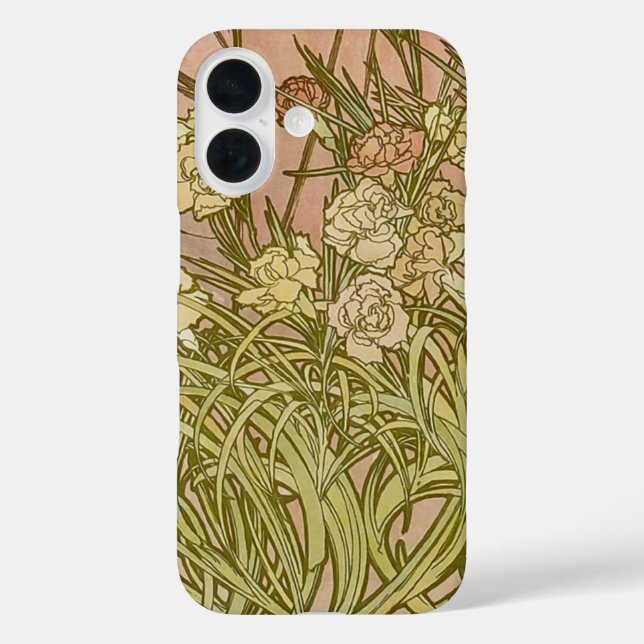 Art Nouveau Alfonse Mucha Blumenzucht Blume iPhone 16 Hülle (Rückseite)